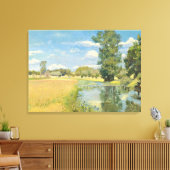 Rivier door een oogstlandschap, zomer canvas afdruk (Insitu (Woonkamer))