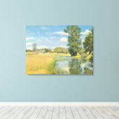 Rivier door een oogstlandschap, zomer canvas afdruk (Insitu (Houten vloer))