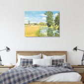 Rivier door een oogstlandschap, zomer canvas afdruk (Insitu (Slaapkamer))