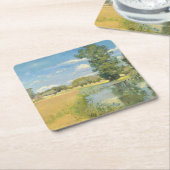 Rivier door een oogstlandschap, zomer kartonnen onderzetters (Schuin)