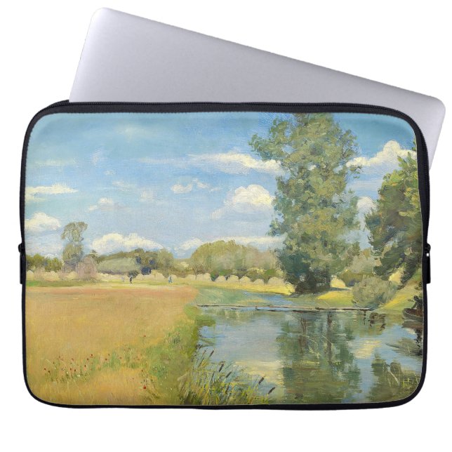 Rivier door een oogstlandschap, zomer laptop sleeve (Voorkant)