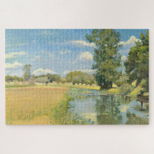 Rivier door een oogstlandschap, zomer legpuzzel