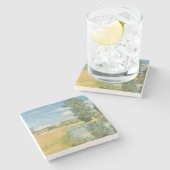 Rivier door een oogstlandschap, zomer stenen onderzetter (Zijkant)