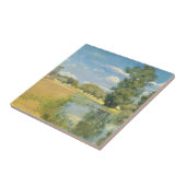 Rivier door een oogstlandschap, zomer tegeltje (Zijkant)