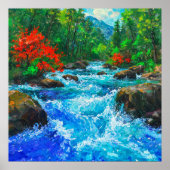 Rivier door het bos - Impressionistische kunststij Poster (Voorkant)