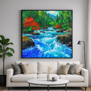 Rivier door het bos - Impressionistische kunststij Poster