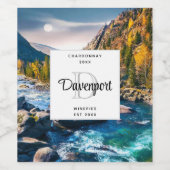 Rivier en Bergen Foto Monogram Wijnbereiding Wijn Etiket (Enkel label)