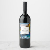 Rivier en Bergen Foto Monogram Wijnbereiding Wijn Etiket (Voorkant)