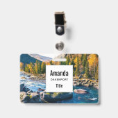 Rivier en bergen landschapsfoto badge (Voorzijde met clip)