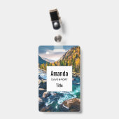 Rivier- en berglandschapsfoto badge (Voorzijde met clip)