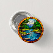 Rivier- en boslandschap ronde button 3,2 cm (Voorkant /achterkant)