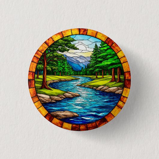 Rivier- en boslandschap ronde button 3,2 cm (Voorkant)