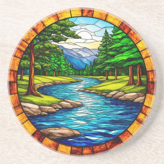 Rivier- en boslandschap zandsteen onderzetter (Voorkant)