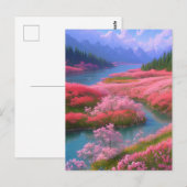 Rivier en roze bloemen in een bergachtige vallei briefkaart (Voorkant / Achterkant)