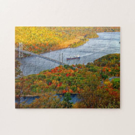 Rivier herfst brug landschap legpuzzel (Horizontaal)