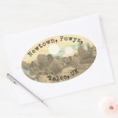 Rivier in Newtown, Powys, Wales met Beide Zonnen Ovale Sticker (Envelop)