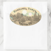 Rivier in Newtown, Powys, Wales met Beide Zonnen Ovale Sticker (Tas)