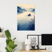 Rivier Landschap Muurkunst Minimalistisch Boot en Poster (Thuiskantoor)