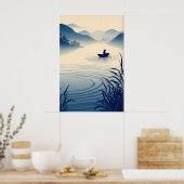 Rivier Landschap Muurkunst Minimalistisch Boot en Poster (Keuken)