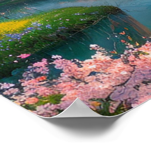 Rivier omarmd door Cherry Blossom Symphony Poster (Hoek)