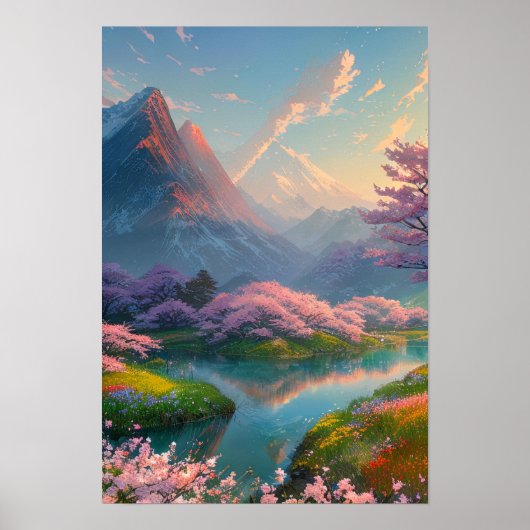 Rivier omarmd door Cherry Blossom Symphony Poster (Voorkant)