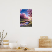 Rivier omarmd door Paarse bloesems Poster (Keuken)