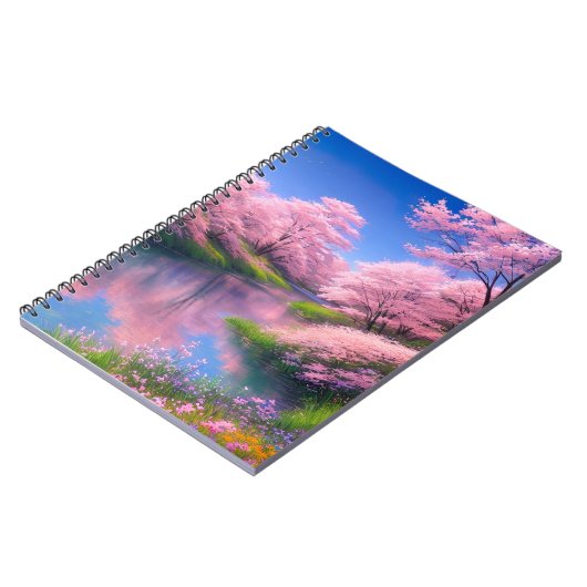 Rivier omarmd door Sakura Trees Charm Notitieboek (Linkerzijde)