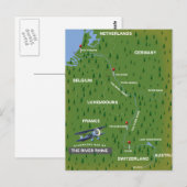 Rivier Rijn retro reis kaart. Ansichtkaart Briefkaart (Voorkant / Achterkant)