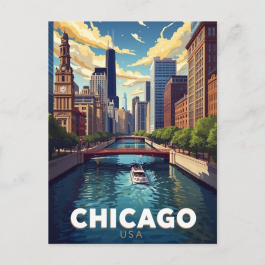 Rivier Skyline Boot Tour Chicago Briefkaart (Voorkant)