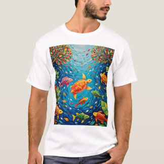 Rivier van het Leven - Gond Kunst met Vissen, Voge T-shirt