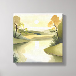 Rivier Zonsopgang | Aquarel Geel Canvas Afdruk