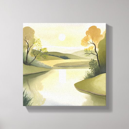 Rivier Zonsopgang | Aquarel Geel Canvas Afdruk (Voorkant)