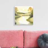 Rivier Zonsopgang | Aquarel Geel Canvas Afdruk (Insitu (Woonkamer))