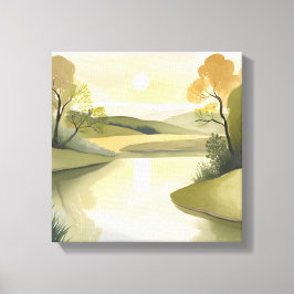Rivier Zonsopgang | Aquarel Geel Canvas Afdruk