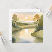 Rivier Zonsopgang | Aquarel Geel Kaart (Voorkant / Achterkant in situ)