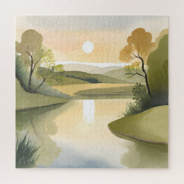 Rivier Zonsopgang | Waterverf Geel Legpuzzel