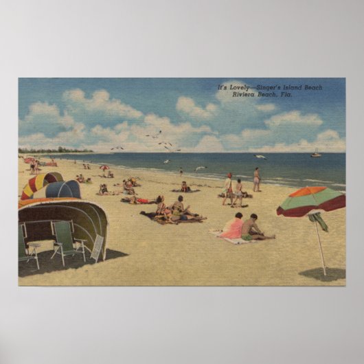 Riviera Beach, Florida - Sunbathers op Beach Poster (Voorkant)