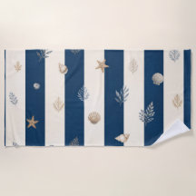 Riviera Cabana Luxe Badhanddoek | Marineblauw & Iv