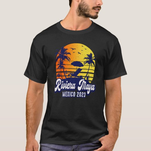 Riviera Maya 2023 Mexico Sunset Beach Retro Premiu T-shirt (Voorkant)