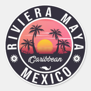 Riviera Maya Beach - Mexico Sunrise Palm tree Ronde Sticker