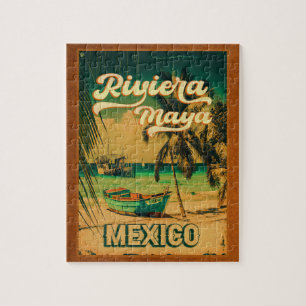 Riviera Maya Briefkaart Palm Tree Vintage Travel Legpuzzel