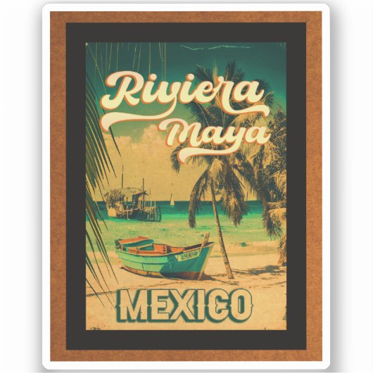 Riviera Maya Briefkaart Palm Tree Vintage Travel Sticker (Voorkant)
