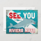Riviera Maya Dolphin - Retro Vintage Travel Briefkaart (Voorkant / Achterkant)