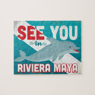 Riviera Maya Dolphin - Retro Vintage Travel Legpuzzel