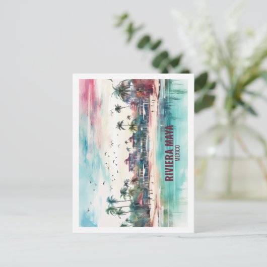 Riviera Maya Mexico Beroemde Reisplaats Waterverf Briefkaart (Staand voorkant)