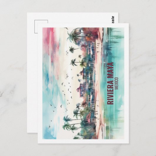 Riviera Maya Mexico Beroemde Reisplaats Waterverf Briefkaart (Voorkant / Achterkant)