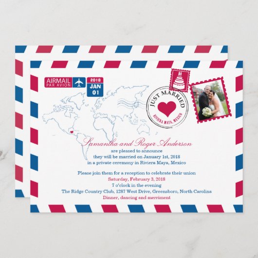 Riviera Maya Mexico Luchtpost Post Bruiloftsrecept Kaart (Voorkant / Achterkant)