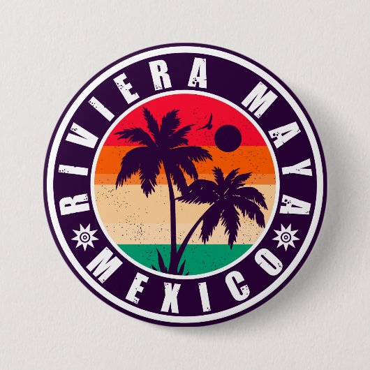 Riviera Maya Mexico Palmbomen  Souvenir Ronde Button 7,6 Cm (Voorkant)