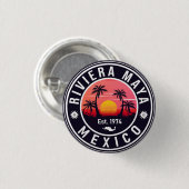Riviera Maya Mexico Retro Sunset Souvenirs 60s Ronde Button 3,2 Cm (Voorkant /achterkant)