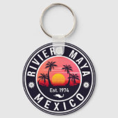 Riviera Maya Mexico Retro Sunset Souvenirs 60s Sleutelhanger (Voorkant)